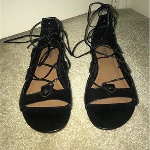 Black Summer Lace Up Gladiator Sandals